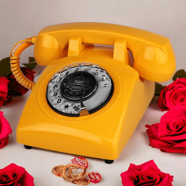 Mustard Yellow Vintage Phone — vintage audio guest book — image 1